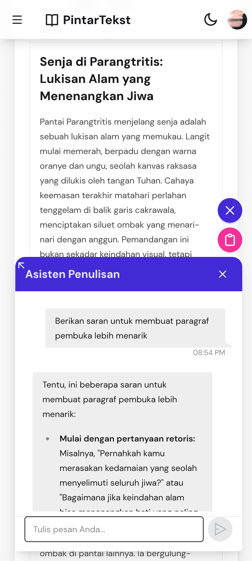 PintarTekst preview mobile